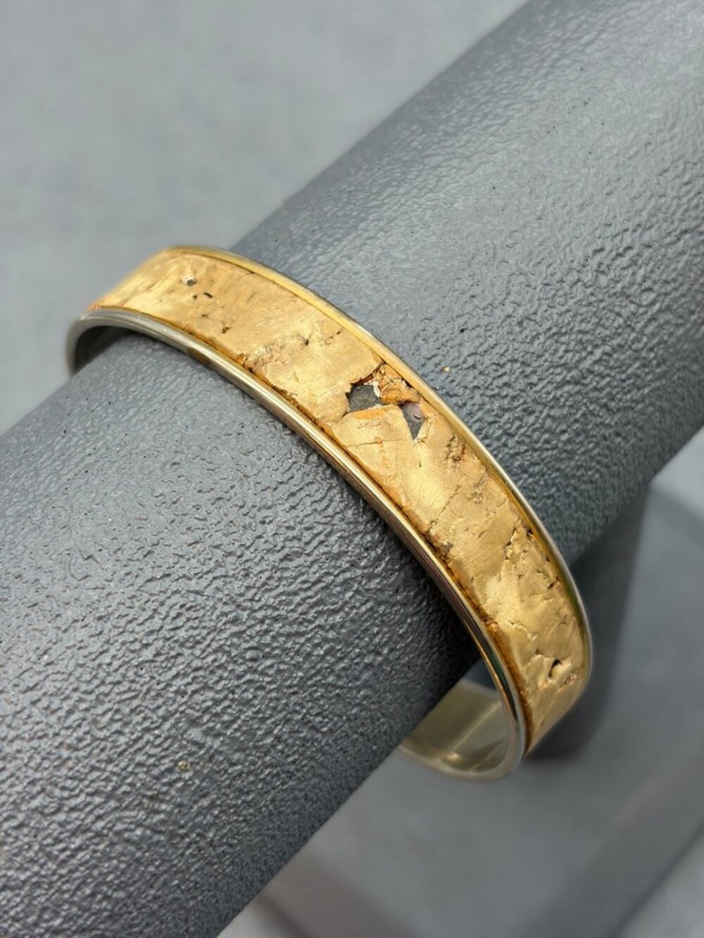 Vintage Cork Bangle Bracelet 2.75 In Gold Silver Rustic Classic Unique Wine Love